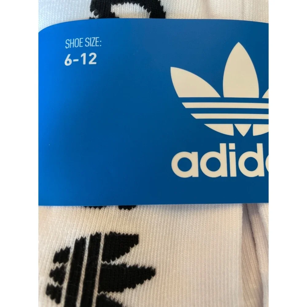 Adidas Quarter Crew Socks Men's 6-12 White & Black‎ Logo 6-Pair Moisture Wicking